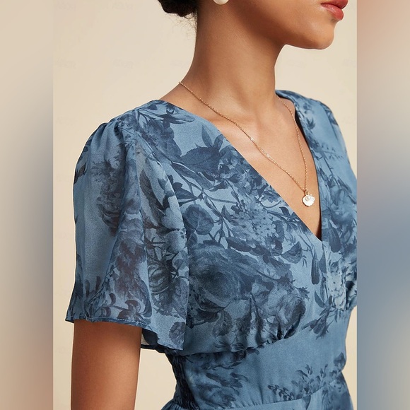 NWT đ ADOR Navy Floral Chiffon Elastic Waist Dress #15814645 Size Large - Picture 3 of 15